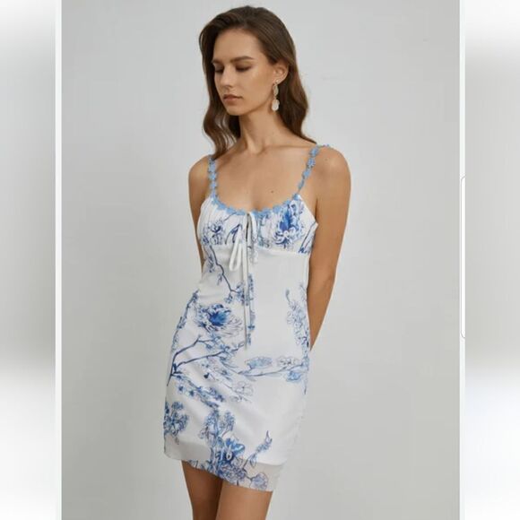 Women Sexy Bodycon Mini Dress Floral Print Tie-Up Front Sleeveless Backless s/s - Picture 1 of 16